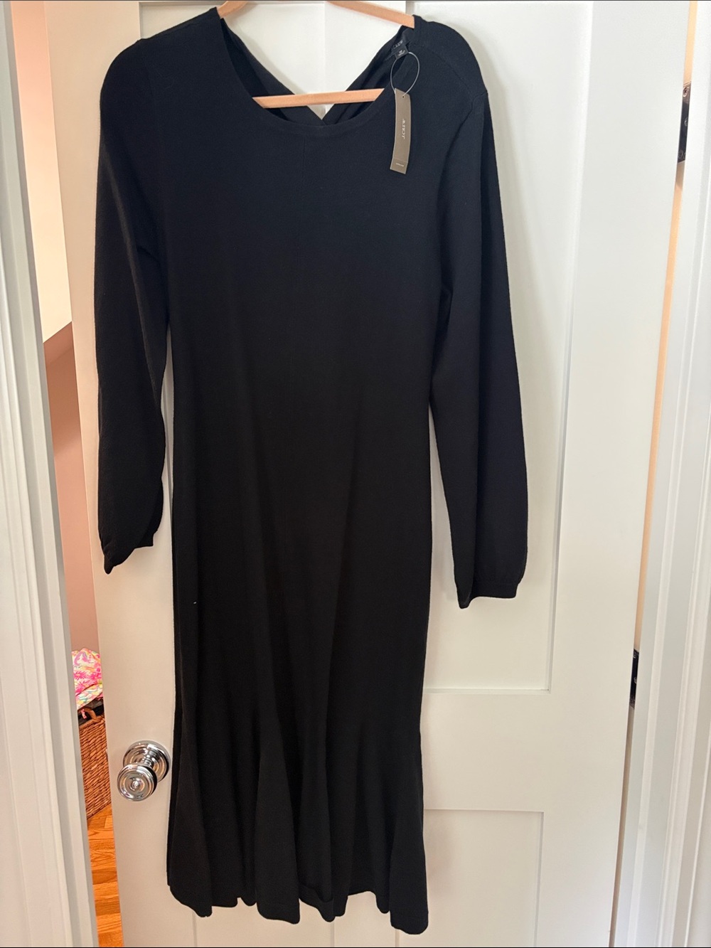 J. Crew Black Long-Sleeve V-Neck Knit Midi Dress